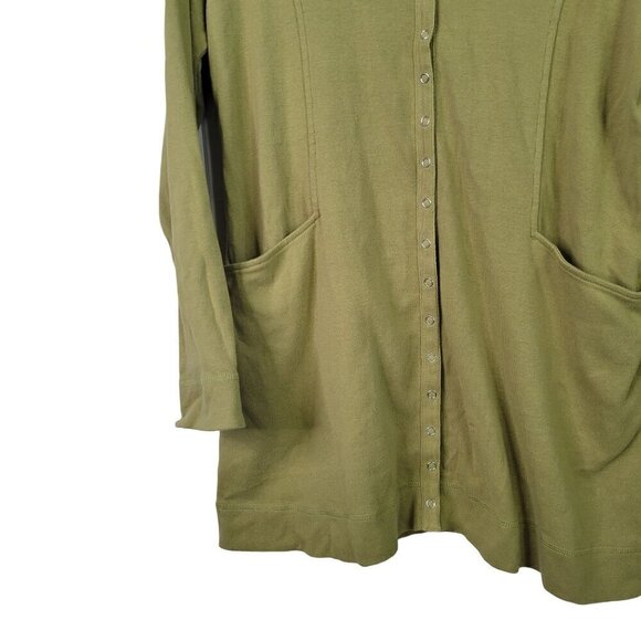 Soft Surroundings 100% Cotton Long Line Snap Closure Bottle Green Cardigan Sz S - Picture 5 of 12